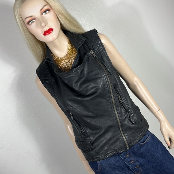 AllSaints Black Leather Vest - Picture 9 of 13